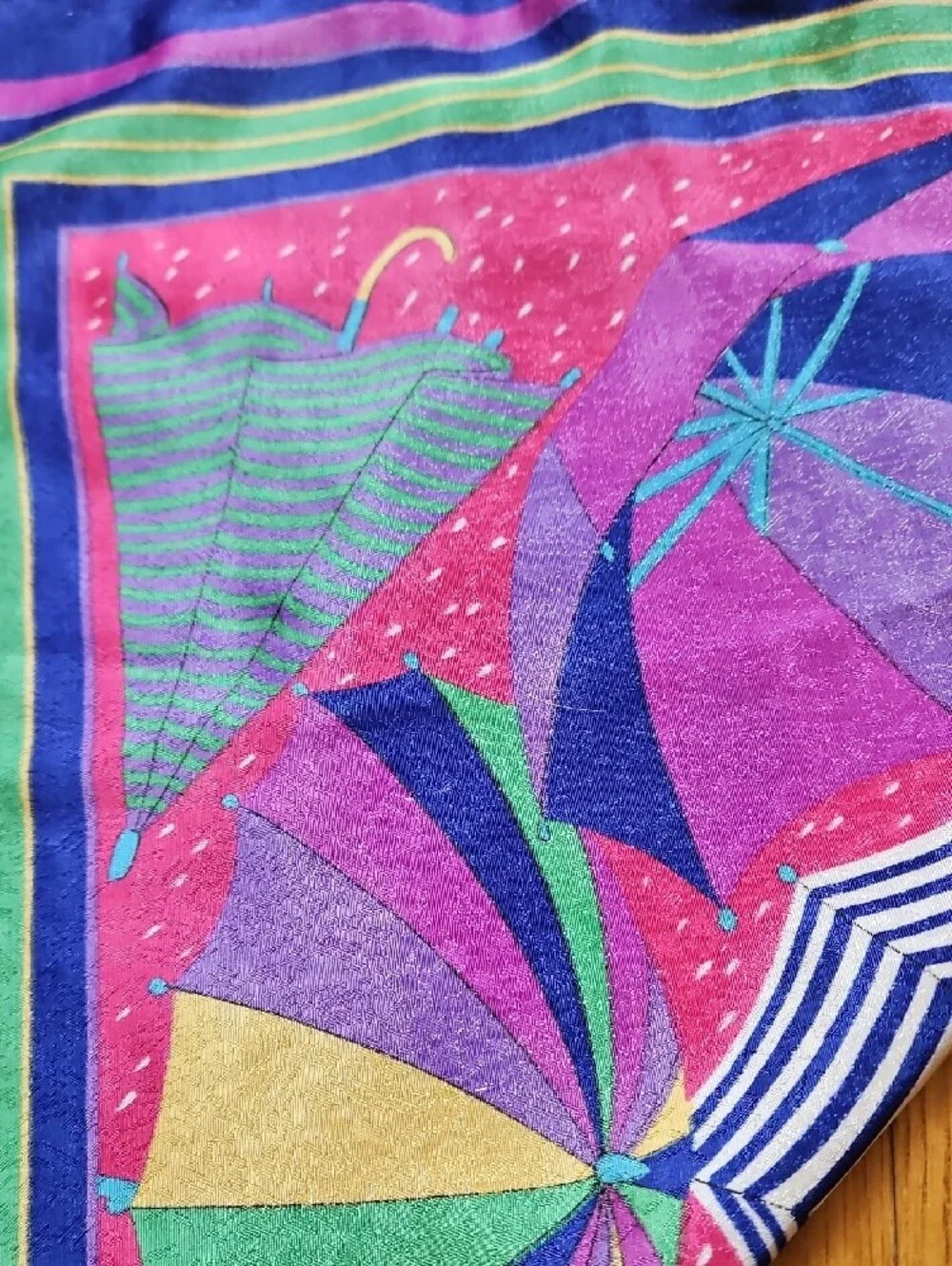Vibrant Umbrella Print Silk-Feel Scarf - Pink, Purple & Green
